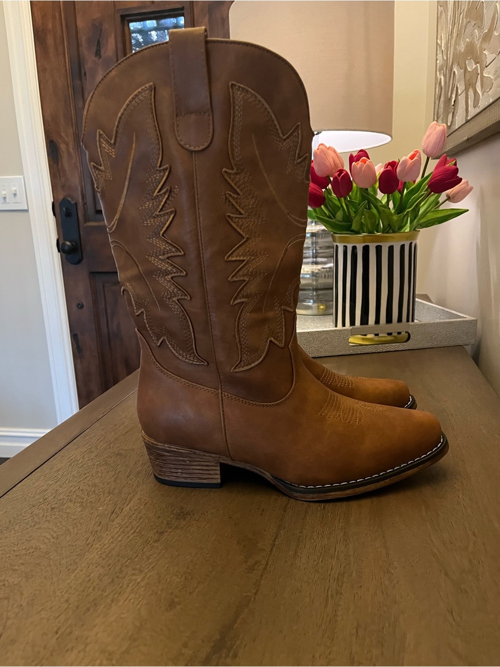 DREAM PARIS Cowboy Boots for Women Cowgirl Western Mid Calf Boots Snip Toe - Picture 6 of 15